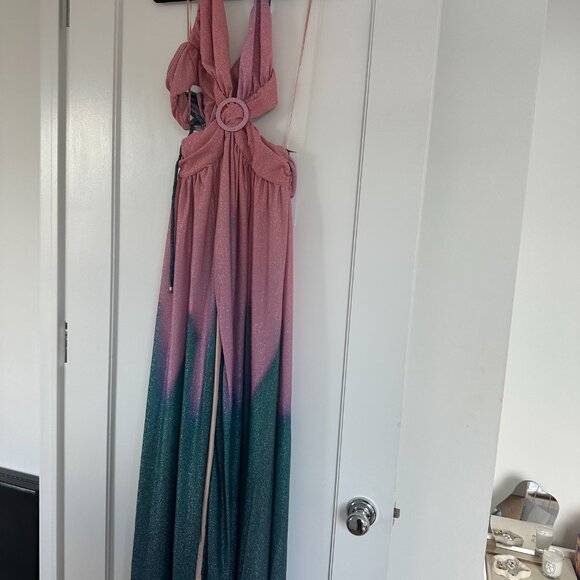 NWT PatBO Cut-out Plunge Maxi Dress Ombre Glitter Lurex Stretch Front Slit Sz 6 - Picture 5 of 12